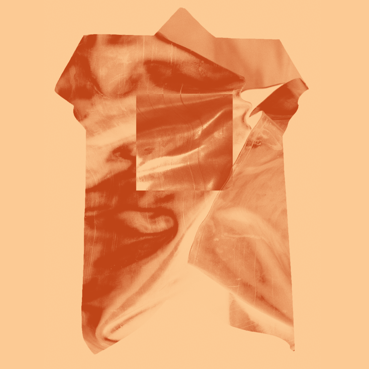 A red draped cloth on an orange background.