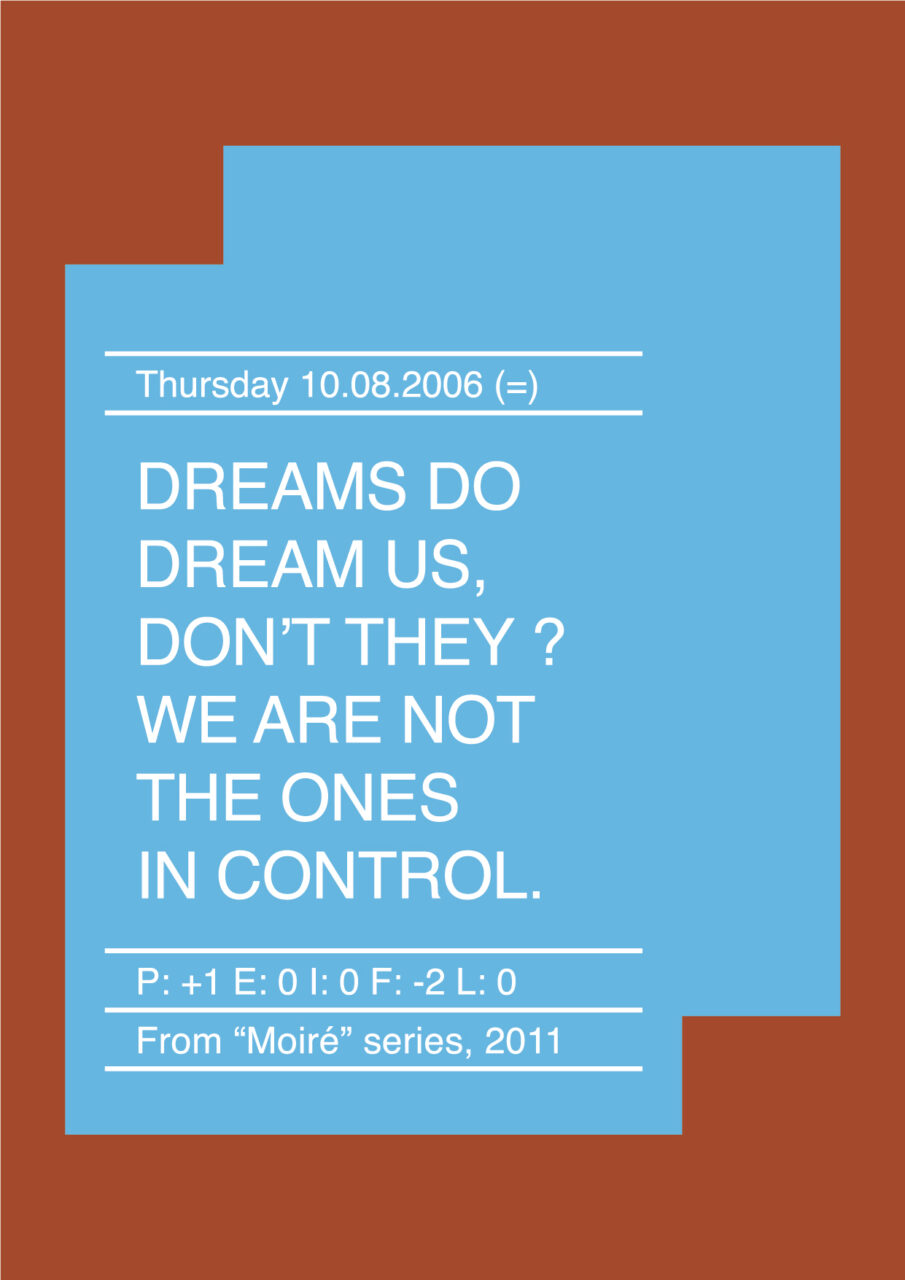 Text on blue background: "DREAMS DO DREAM US, DON'T THEY? WE ARE NOT THE ONES IN CONTROL." Date: 08/10/2006.