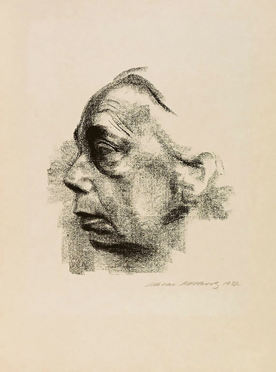 Profil einer fiktiven Person, skizzenhaft in Grau- und Schwarztönen mit auffälligem Gesichtsausdruck dargestellt.