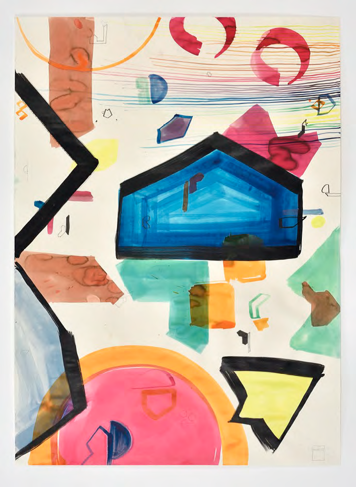 Buntes abstraktes Kunstwerk mit geometrischen Formen in variierenden Farben und Anordnungen.