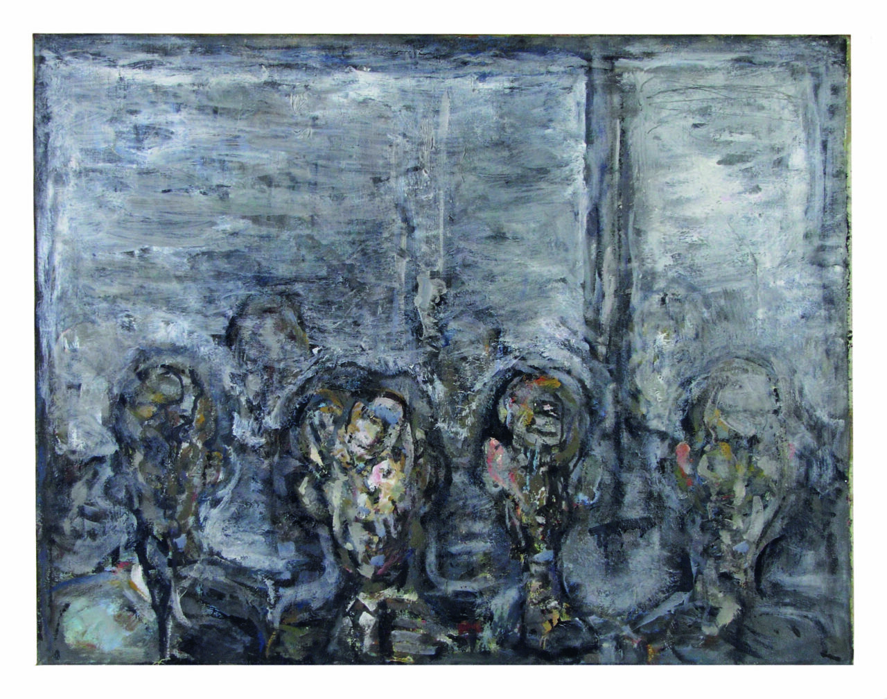 Abstract representation of humanoid figures in gray-blue tones, conveying flowing shapes and emotional depth.