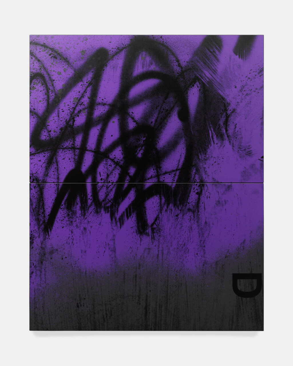 Abstract graffiti art in purple and black with dynamic lines and texture.